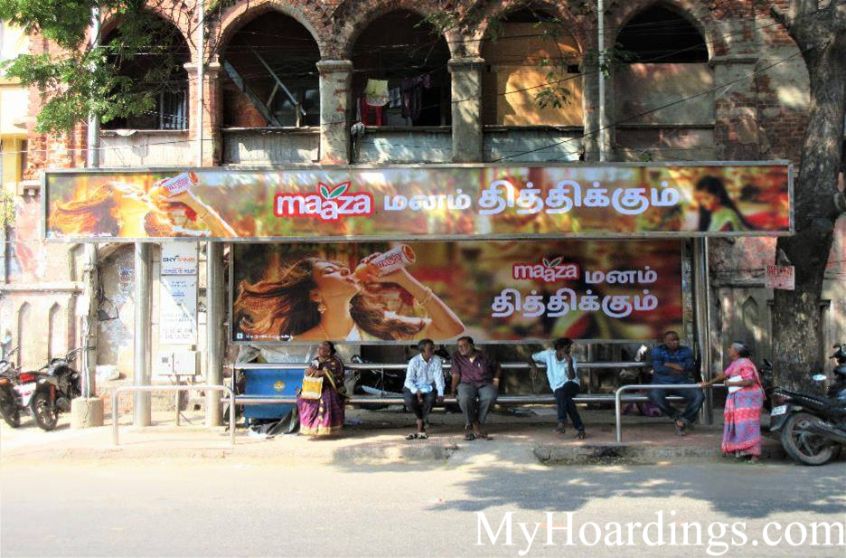 Best OOH Ad agency in Chennai, Bus Shelter Advertising Company at  Clive Battery Bus Stop in Chennai